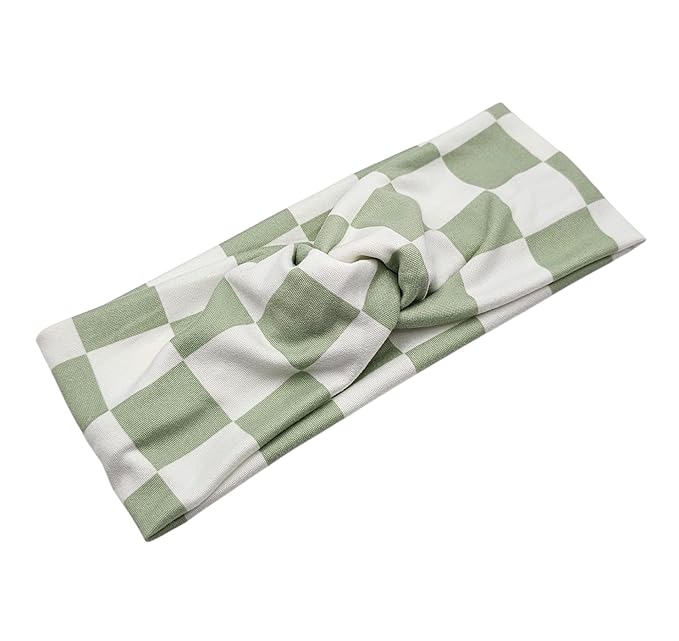 Soft Stretchy Headband, 3-in-1 Versatile Twist Style, One-Piece (Sage Green Checkered, Adult)