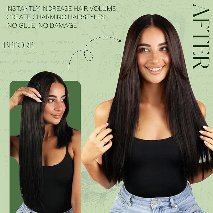 RUNATURE 24 Inch Hair Extensions Clip Ins, Brown Clip in Hair Extensions Real Human Hair, Remy Human Hair Clip in Extensions, Long Straight Hair, Easy To Apply, 135g 7pcs #2 Dark Brown