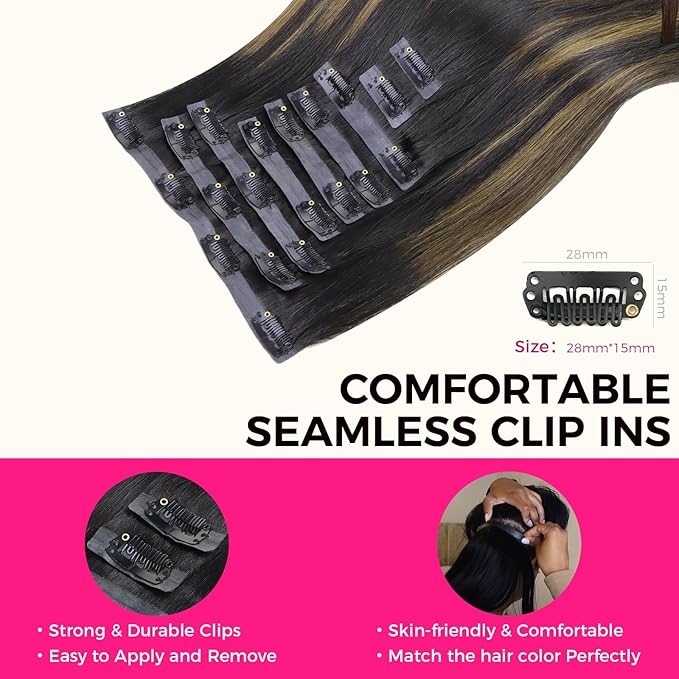 Lashey Seamless Clip in Hair Extensions Human Hair 150g 9pcs Straight Natural Black Mixed Chestnut Brown 20 Inch Clip ins with Soft PU Weft Invisi Edge Hair