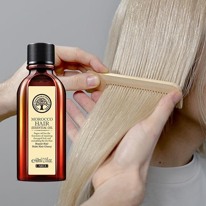 LAIKOU Moroccan Argan Hair Oil – Lightweight Leave-In Smoothing Oil for Dry, Frizzy & Damaged Hair, Anti-Frizz Shine, Split Ends Care, Heat Protection – 60ml / 2.1 fl oz