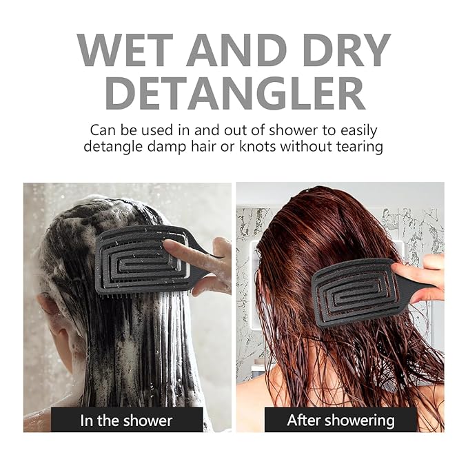 Detangling Brush, Dry and Wet Vented Detangler Hair Brush for Women and Men, Professional Paddle Curved Styling Hairbrush for Straight/Curly/Thick/Long/Wavy/Damaged Hair, Black