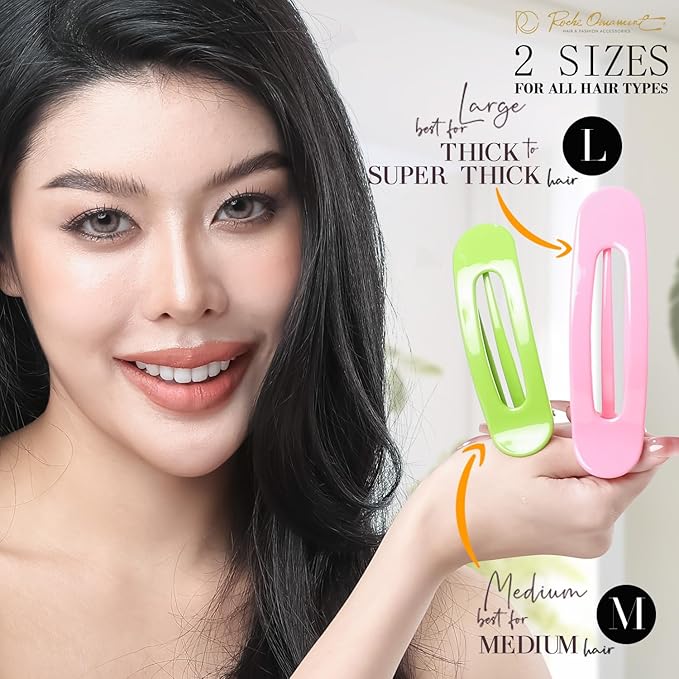 RC ROCHE 6 Pcs Flat Claw Hair Clips for Women Lay Down Barrettes No Crease Side Slide Thick Long Hair Duckbill French Against Head Jaw Claw Styling Clamp, Medium Rainbow