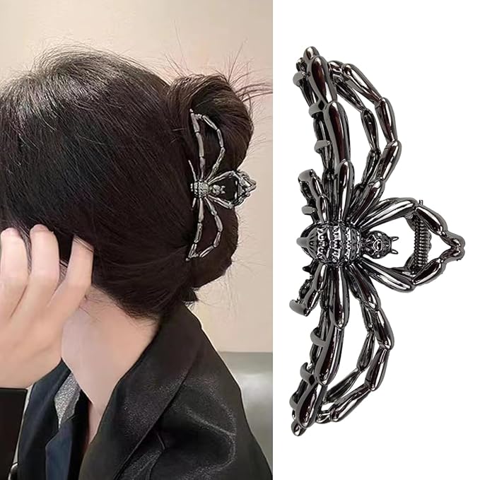 Large Realistic Black Metal Spider Claw Hair Clips - Strong Hold Nonslip Halloween Hair Accessories for Thick and Thin Hair