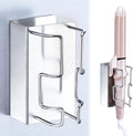 Curling Iron Holder Wall Mount, Hair Straightener Holder with Power Plug Stand, Stainless Steel Hair Tool Organizer for Flat Iron and Hot Tools, Silver