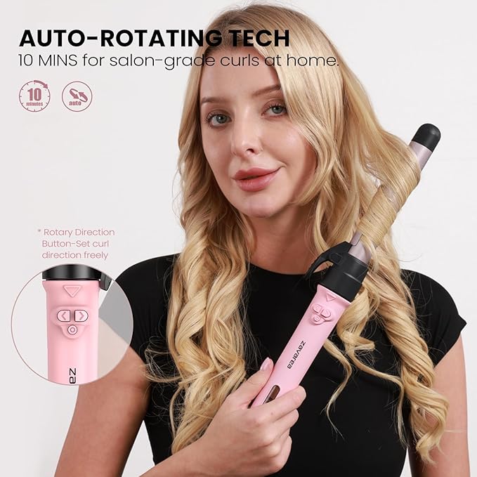 Rotating Curling Iron 3 in 1 Set, Automatic Curling Wand with 3 Interchangeable Ceramic Barrels(0.75" - 1.25"), Instant Heating Hair Culer with 5 Adjustable Temp, Include Heat Resistant Glove & Clips