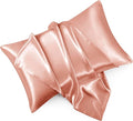 Rose Gold Satin Pillowcase Queen Size Set of 2 for Hair and Skin, Rose Gold Silk Pillowcase Breathable Pillowcase with Envelope Closure