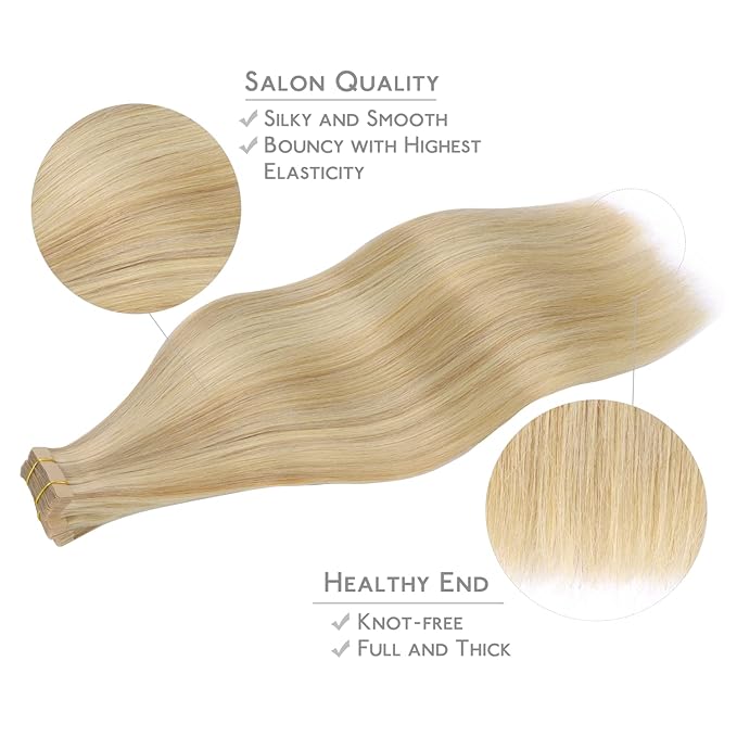 WENNALIFE Tape in Hair Extensions Human Hair, 20pcs 40g 12 inch Light Blonde Highlighted Golden Blonde Remy Hair Extensions Straight Human Hair Tape in Extensions Skin Weft Tape Extensions Human Hair
