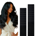 GOO GOO Genius Tape in Hair Extensions, Hand Tied Tape Weft, 1 Jet black, 14inch 50g 20pcs, Remy Human Hair, Seamless Invisible Tape, Natural Blend, Lightweight