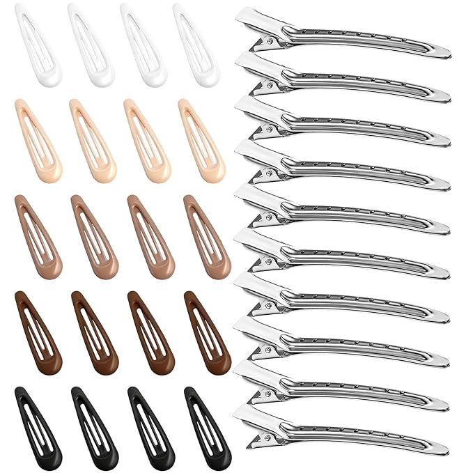 30 Pack Hair Clips for Women Styling - 10 Pcs 3.5" Sectioning Duckbill Clips + 20 Pcs 1.89" Snap Clips | Metal Barrettes for Thin Hair, Girls Hair Accessories (Non-Slip)