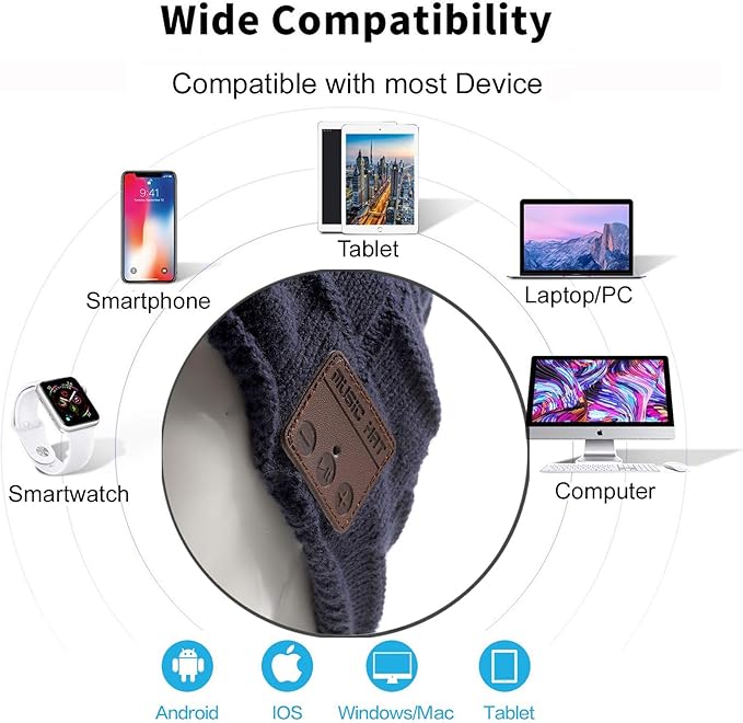 Wireless Music Hat Beanie for Men Women Wireless Headset Headphones Music Audio Boys Girls Winter Cap with Speaker Mic Hands Free Outdoor Sport Stereo Earphone Earpieces Navy Blue