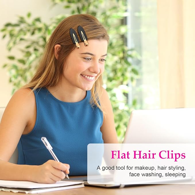 D 6 Pcs Creaseless Hair Clips No Crease Hair Clip Makeup Clips for Women and Girls Flat No Bend Hair Clips for Hairstyling Salon Golden Handle (Black)