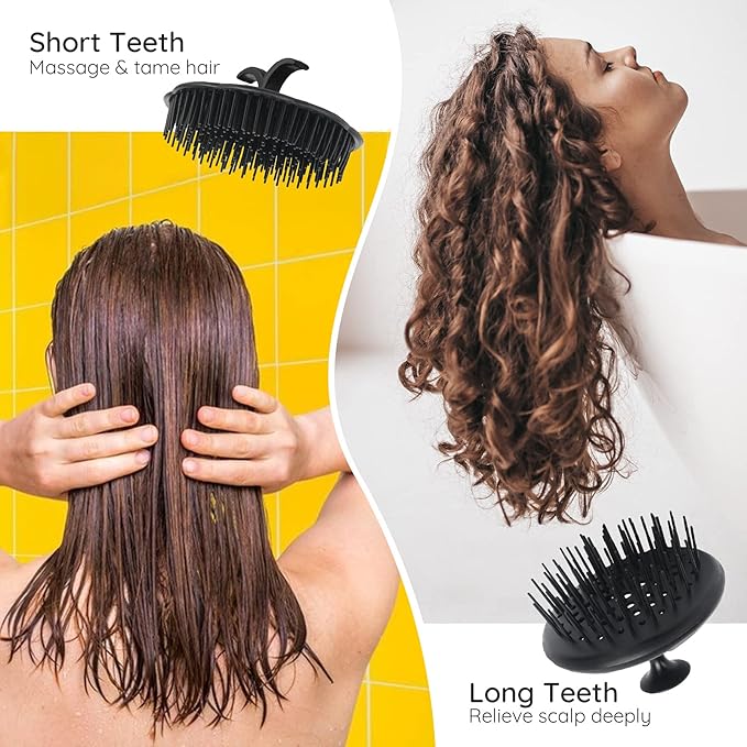 Segbeauty Shampoo Brush, 2 pcs Scalp Massage Floriated Shower Comb Long Short Teeth Set for Curly Hair, Scalp Massage Brush for Hair Growth Beard Brush Pet Grooming Wet Dry Hair Care Brushes Black