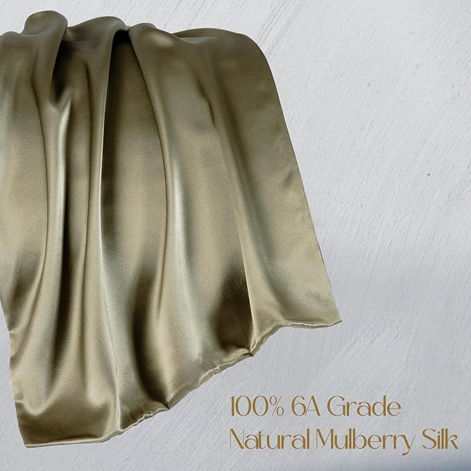 ZIMASILK 100% Pure Mulberry Silk Pillowcase for Hair and Skin Health,Soft and Smooth,Both Sides Premium Grade 6A Silk,600 Thread Count,with Hidden Zipper,1pc (Queen 20''x30'',Olive Grey)