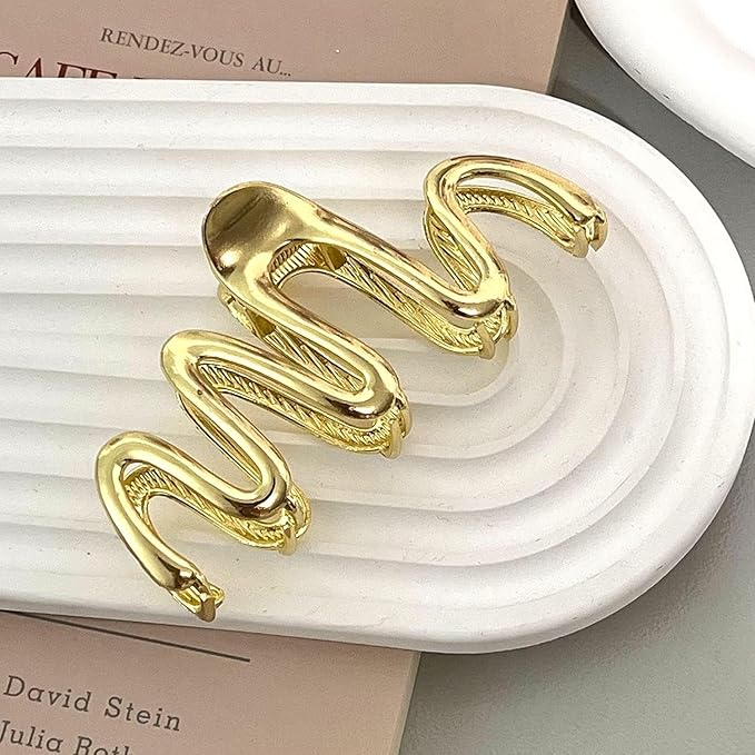 Hair Clip, Gold Irregular Waves, 1Pcs 4.52Inch Hair Claw Clips for Thin Thick Hair Accessories, Non-slip Head Clip, Elegant Hair Accessories