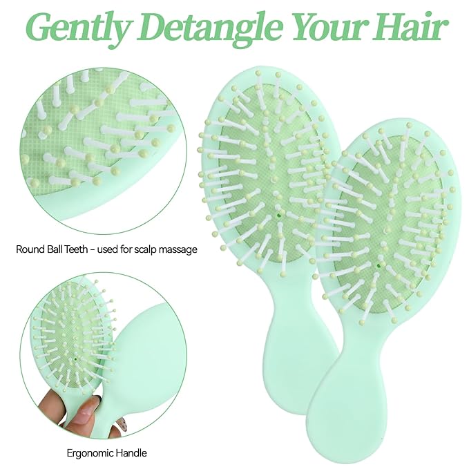 8 Pcs Green Mini Hair Brush Bulk for Bridesmaid Proposal Gifts, Mini Wet Brush Bulk for Wet & Dry Hair Stocking Stuffers for Women, Travel Brushes Teen Stocking Stuffers for Bridal Party Gifts