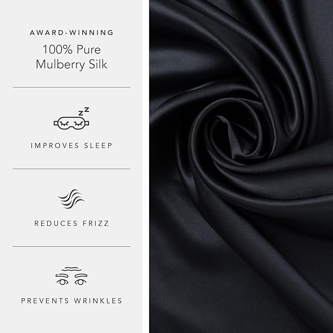 Fishers Finery 25mm 100% Pure Mulberry Silk Pillowcase (Black Queen 2 Pack)