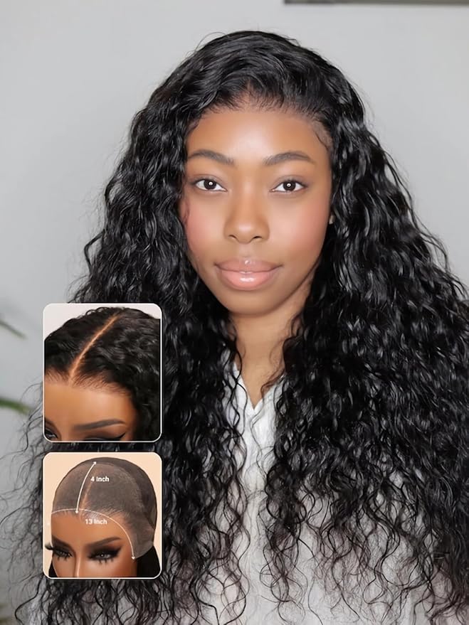Julia Hair Bye Bye Knots Wig 13x4 Glueless Wigs Human Hair Mixed Curls Water Wave and Jerry Curly Fluffy Wig Pre Everything Pre Plucked Pre Cut HD Lace Bleached Knots Natural Black 24 Inch