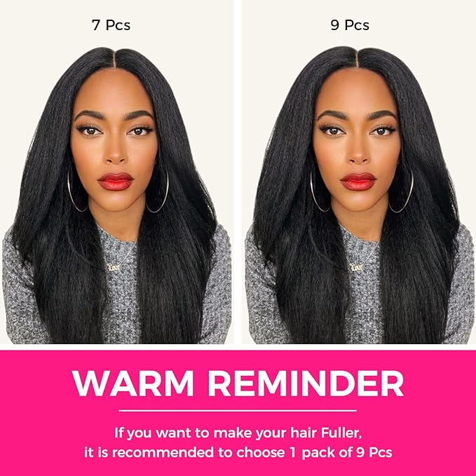 Lashey Seamless Clip in Hair Extensions Human Hair 130g 18 Inch 9pcs #1 Jet Black Kinky Straight Full Pack Clip in Hair Extensions for Women
