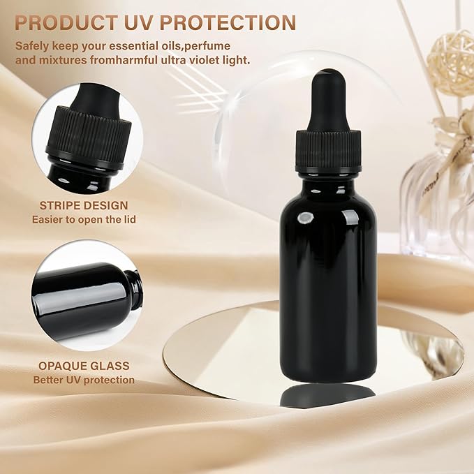 12 Pcs, 1oz Black Glass Eye Dropper Bottle, Tincture Bottles with Leak-Proof Design, Stronger Suction, for All Kinds of Mixed Liquids