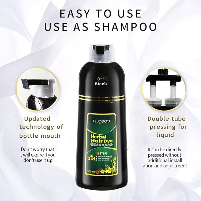 Natural Black Hair Color Shampoo for Gray Coverage, 3 in 1 Herbal Hair Shampoo for Women and Men, 500ML