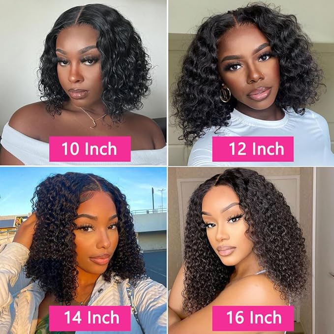 GOLFMAX Wear and Go Glueless Wigs Human Hair Pre Plucked Pre Cut Short Bob Wig Human Hair Wigs With Elastic Band For Black Women Deep Wave Curly 4x4 Closure Wig Water Wave Wigs 12 Inch