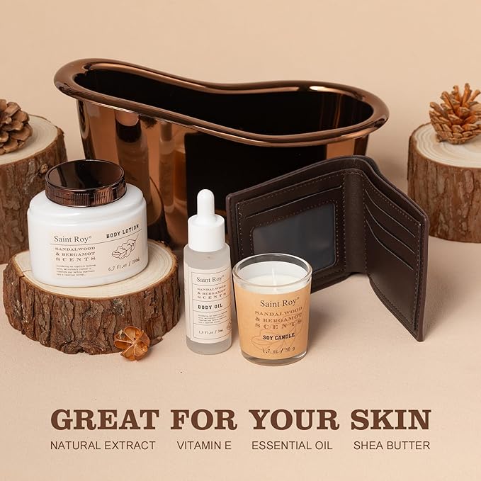 Fathers Day Gifts for Men Dad Birthday Gifts Spa Kit Cedar & Bergamot Scents Bath Gift Set and Shower Gift Bath and Body Gift Basket Set Mans Gifts Bath Spa Kit Spa Baskets, Home Spa Care Men Gift set