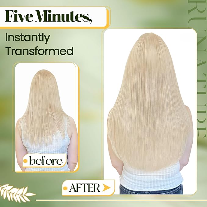 RUNATURE Blonde Clip in Hair Extensions Real Human Hair 18 Inch 120g 7pcs Real Hair Extensions Clip Ins Human Hair Extensions Clip in Double Weft Straight Hair #60 Platinum Blonde