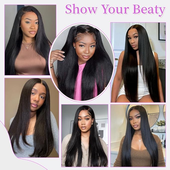 30 Inch 13x6 Lace Front Wigs Human Hair Full Real Virgin Hair 3X Longer Life Straight Wigs Human Hair 200% Density Soft Silky Smooth HD Lace Frontal Wig Tangle-Free Natural Black