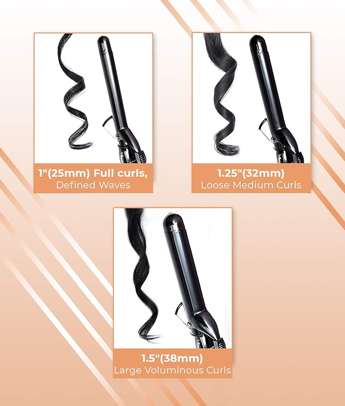 Le Angelique 1 inch Curling Iron with Clip - Professional 8" Extra Large Barrel for Big Long Hair | 1" 25mm Wide Thick Ceramic Curler Wand | Adjustable Temperature | Dual Voltage