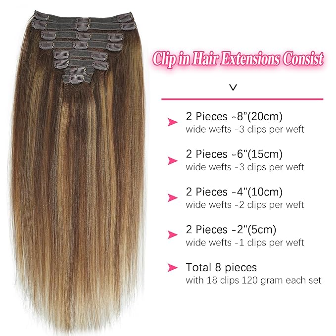 #4/27/4 Yaki Straight Clip in Hair Extensions Real Human Hair Omber Clip ins For Women Yaki Straight Clip on Hair(26inch,T1BP1B/30)
