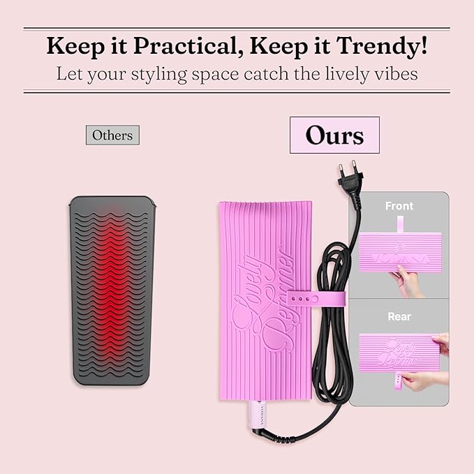 VODANA Multipurpose Silicone Pad - Heat-Resistant Rest & Travel Pouch for Hair Styling Irons, Includes Cord Organizer, 10x5 Inch (Pink) (Violet)