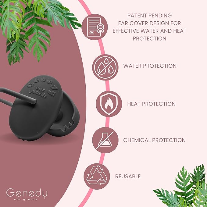 Ear Covers for Shower, Heat and Hair Dye Protection - Black - Waterproof Ear Covers for Washing Hair - Reusable Silicone Ear Caps For Hair Dye - Ear Protectors From Heat Styling and Dryer