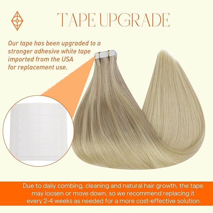 Full Shine Tape in Hair Extensions Human Hair 18 Inch Color 18 Fading to 22 and 60 Platinum Blonde Remy Human Hair Extensions Tape in 20 Pieces 50 Grams Adhesive Tape Extensions