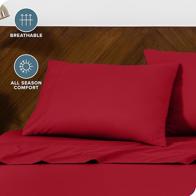 Bare Home Microfiber Pillow Cases - King Size 20x36 - Cooling Pillowcases - Double Brushed - Easy Care - Envelope Closure (King Pillowcase Set of 2, Red)
