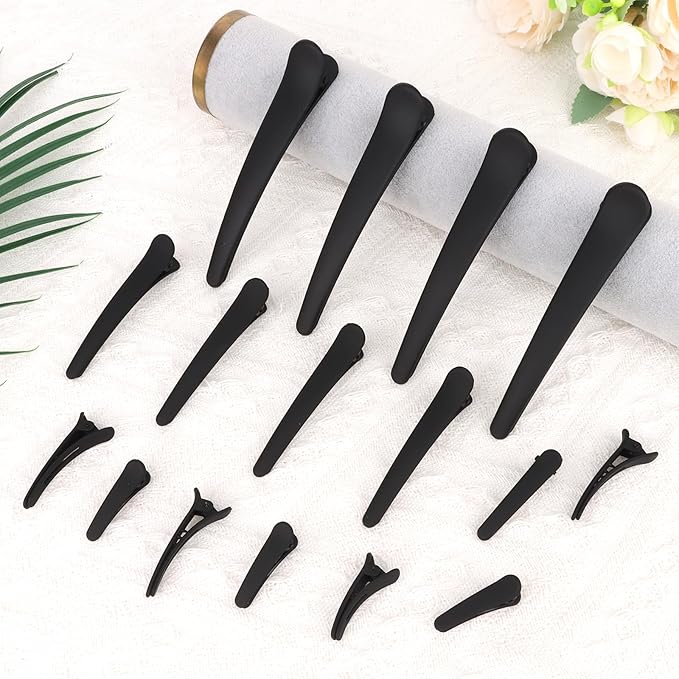 16 Pcs Black Hair Clips for Styling Sectioning, YISSION Matte Alligator Hair Clips Hair Barrettes No Crease Duck Billed Hair Clip, Hair Styling Accessories for Women Girls 4 Size