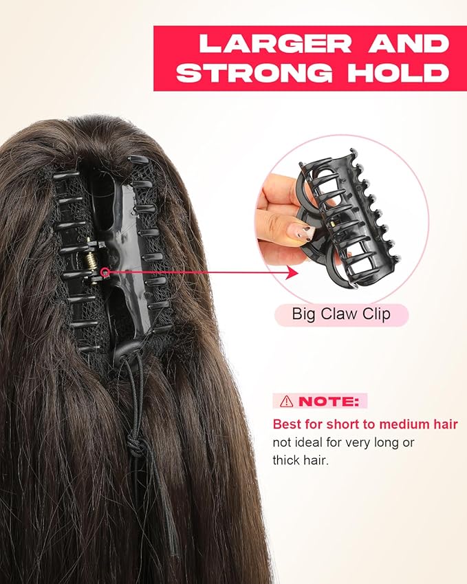Ponytail Extension – 16” Claw Clip in Ponytail Hair Extensions Natural Soft Synthetic High Pony Tail Hairpieces for Women (Black, 16 inch)