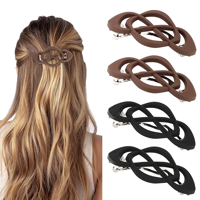 Hair Barrettes for Women 4packs Hair Clips French Barrette Khaki and Black Clip Stylish Accessories for Women Girls