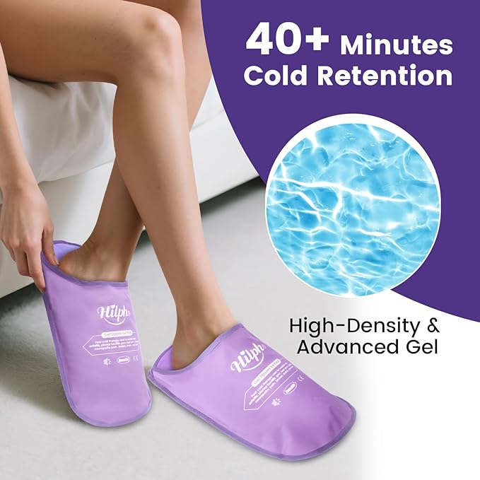 Hilph Foot Ice Pack Slippers for Plantar Fasciitis 2 Packs, Reusable Hot Cold Packs Gel Ice Slipper for Foot and Broken Toes, Gout, Foot Surgery, Neuropathy, Diabetic, Swollen, Purple