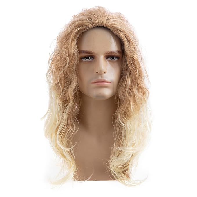 Baruisi Long Curly Wavy Blonde Wigs for Men Synthetic Natural Party Halloween Cosplay Hair Wig