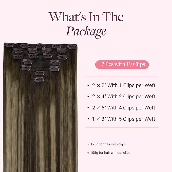 GOO GOO Clip in Hair Extensions Real Human Hair, Remy Human Hair Extensions Clip ins for Women, Natural Human Hair, 26inch 180g 7Pcs, #4/26/4 Balayage Chocolate Brown to Honey Blonde