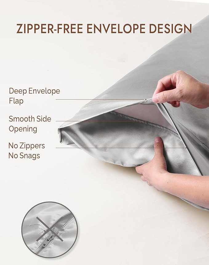 SilkSilky 100% Mulberry Silk Pillowcase - Pure 22 Momme High-Grade 6A Fibers for Hair & Skin, Envelope Closure, Natural, Organic, Breathable & Cooling Pillow Case (King, Silver)