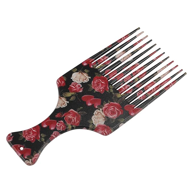 VOCOSTE Wide Tooth Afro Hair Pick Comb, Hair Styling Tool for Men Plastic Flower Pattern, 5.9 Inch