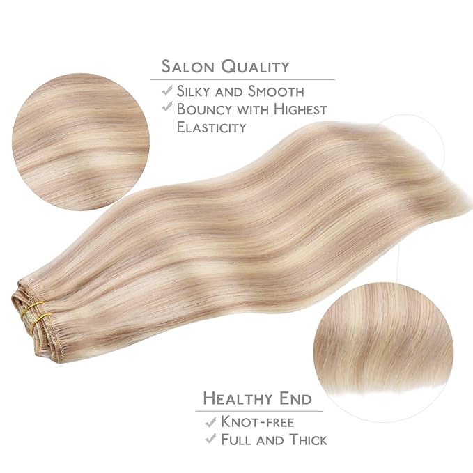 WENNALIFE Clip in Hair Extensions Real Human Hair, 20 Inch 120g 7pcs Balayage Light Wheat Platinum Blonde Remy Hair Straight Natural Extensiones De Cabello Humano Con Clip Ins
