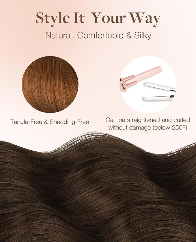 GOO GOO Invisi Edge Tape in Hair Extensions Human Hair, 350 Copper 10pcs injected with 10pcs classical tape ins, 18inch 50g, Virgin Remy Hair, Natural Look
