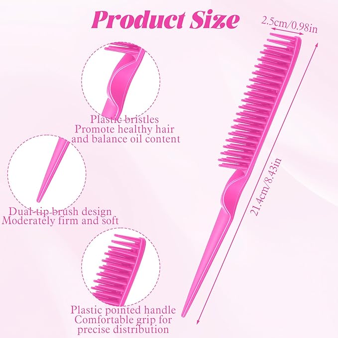 3 Row Hair Comb for Natural Detangling, 4PCS Rat Tail Styling Comb Set Nylon Bristle Unbraider Teasing Combs for Defining Curls and Sectioning Hair