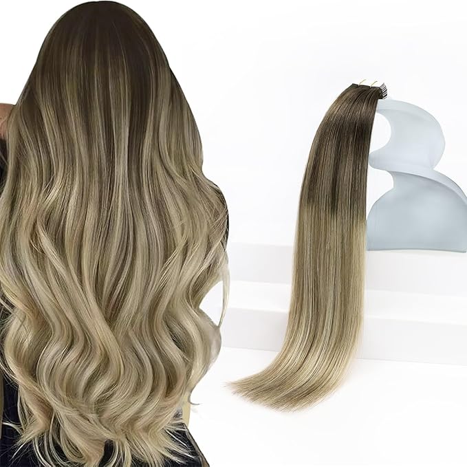 Sunny Hair Tape in Hair Extensions Human Hair Brown Balayage Blonde Tape in Extensions 22 Inch Real Hair Extensions Tape in 20Pcs 50g