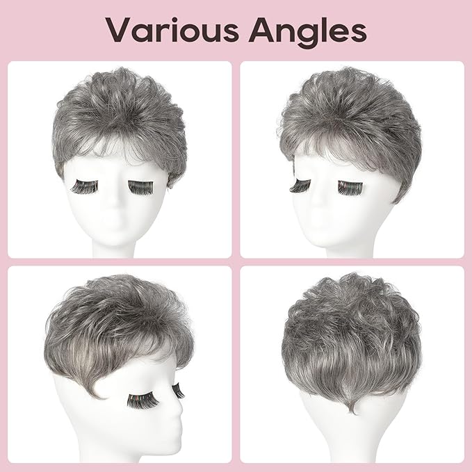 REECHO Hair Topper, Short Wiglet Hair Topper for Women with Thinning Large Coverage Synthetic Top Crown Hairpiece for Women - Grey