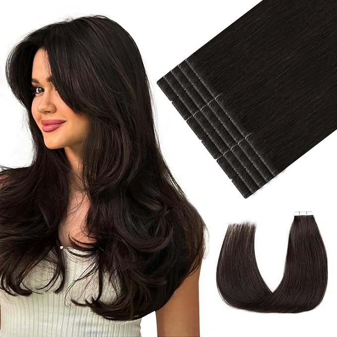 Youngsmile Injection Tape in Hair Extensions Human Hair, #2 Dark Brown Invisi Edge Tape ins, 20pcs 35g, 16 Inch Injected Tape in Extensions Straight Human Hair Remy Seamless Tape ins (#2,16'')