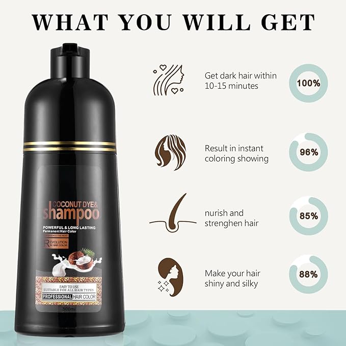 Fvquhvo Blonde Brown Hair Dye Shampoo, Coconut Dye Shampoo, Hair Color Works in Minutes, Semi-Permanent Brown Hair Dye, Champu Para Canas, Champu Para Pintar el Pelo, Easy to Use 16.90 Fl Oz