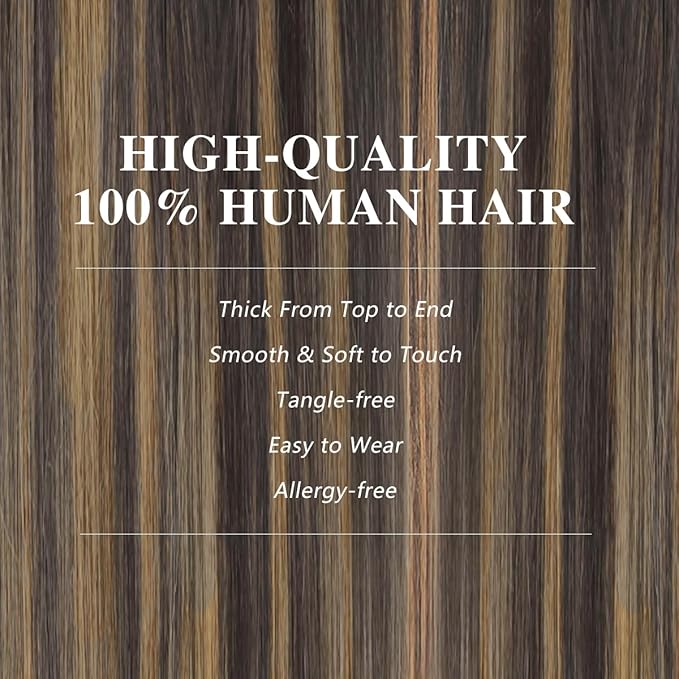 Straight Clip In Hair Extensions Real Human Hair 8Pcs Clip In Balayage Dark Brown to Chestnut Brown Human Hair Extensions with 18Clips Lace Weft 120g 24inch